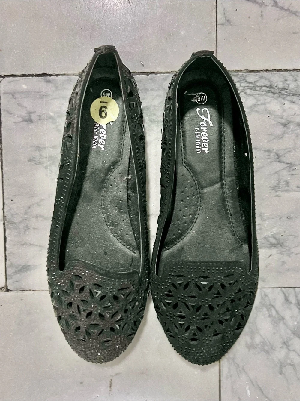 Forever Black Laser-Cut Slip-On Flats